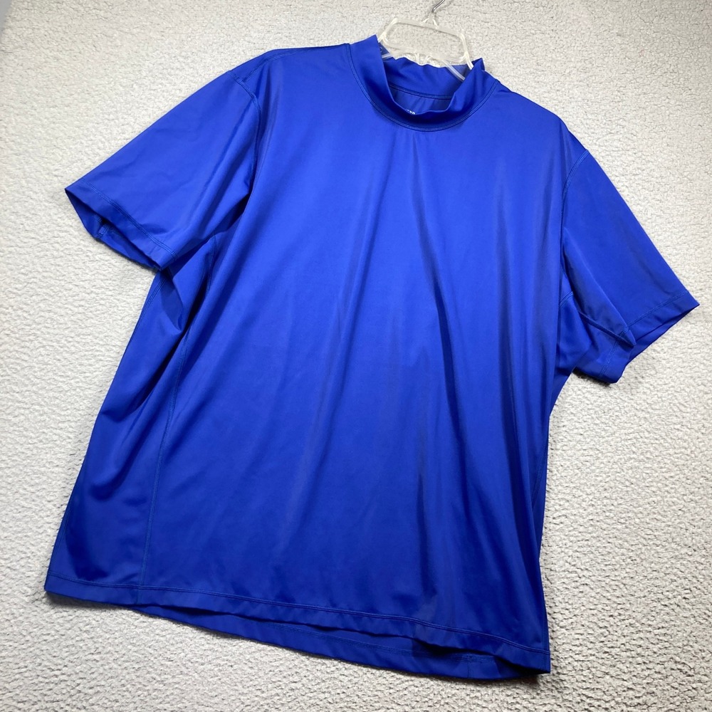 Lands End Rash Guard Swim Shirt Men XXL Blue Short Sleeve Mock Neck Swim Tee